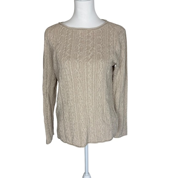 Lauren Ralph Lauren Sweaters - Lauren Ralph Lauren Tan Beige Cable Knit Cotton Boat Neck Sweater Womens L/XL